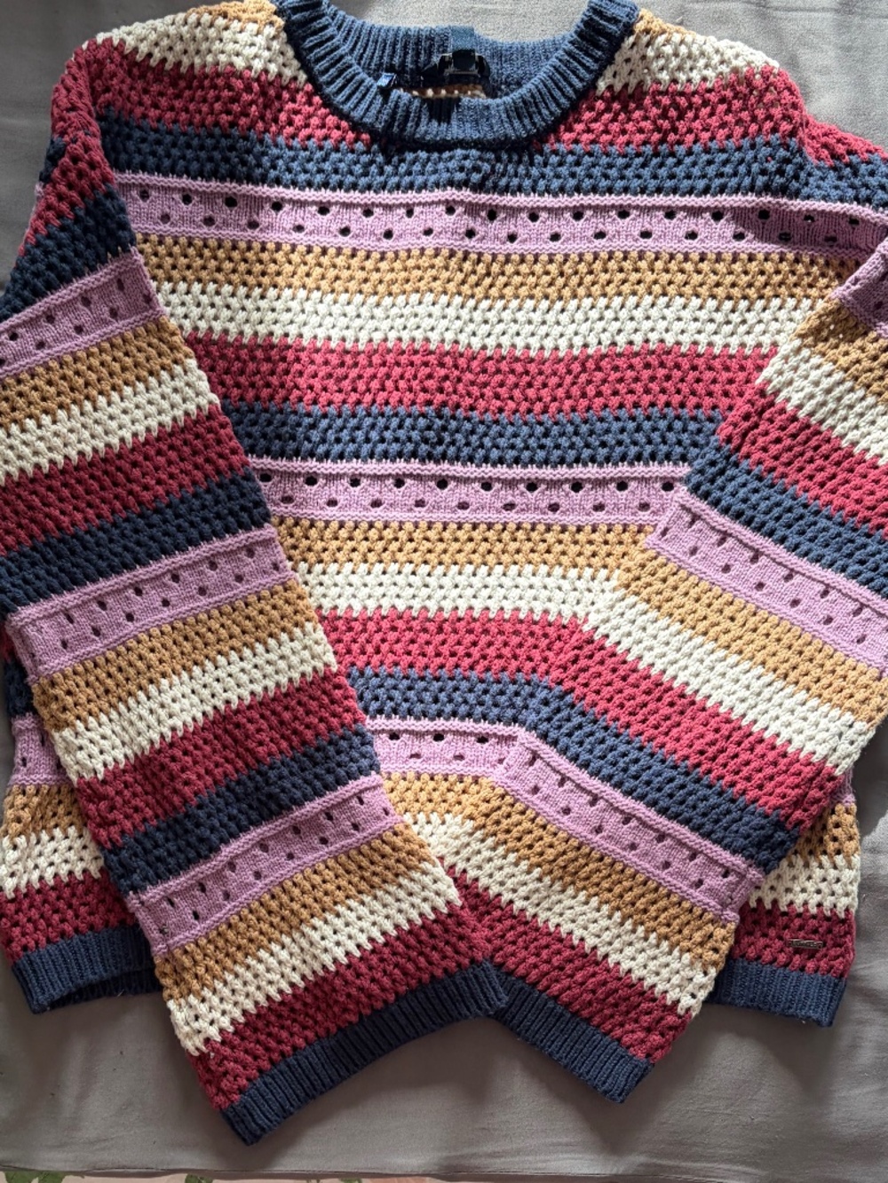 EUC Buffalo Women’s Wrenlee Openwork Knit Striped Long Sleeved Sweater Medium - Picture 8 of 11